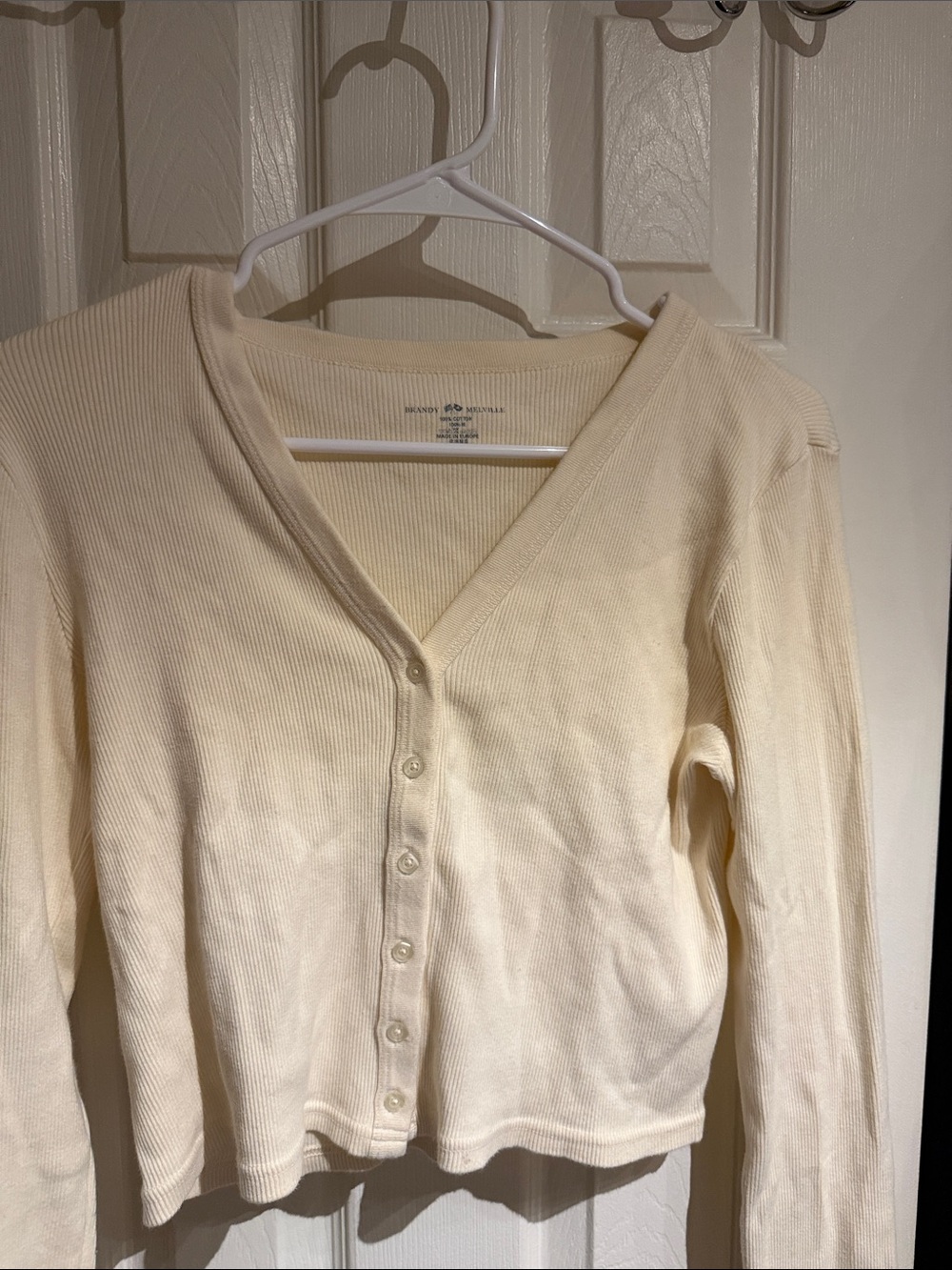 Brandy Melville Cream Ribbed V-Neck Button Cardigan